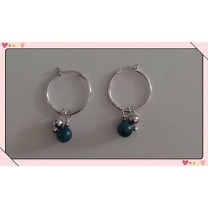 American West Jewelry Sterling Silver Hoop Earrings~Silver & Denim Lapis Beads